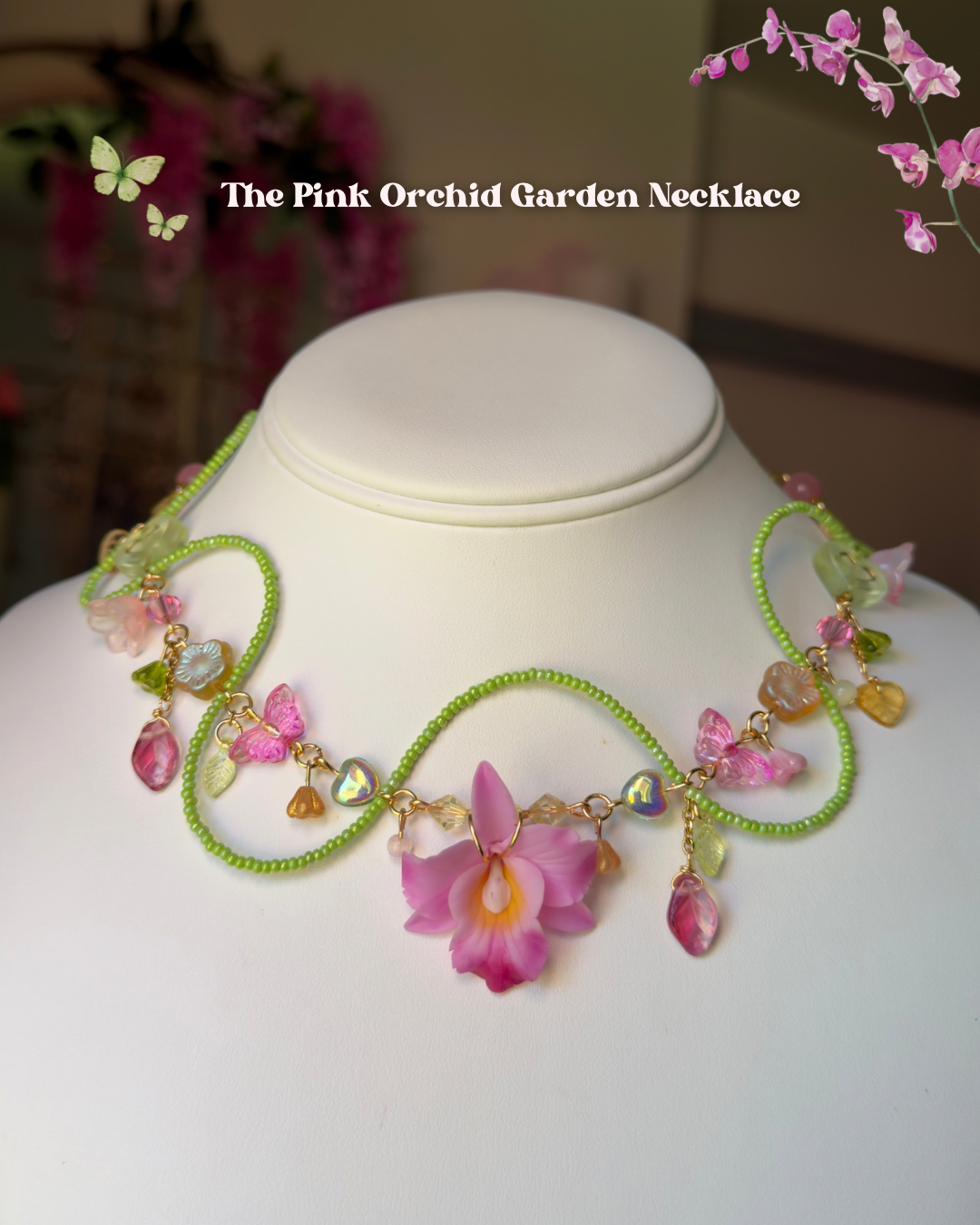 Pink Orchid Garden Necklace