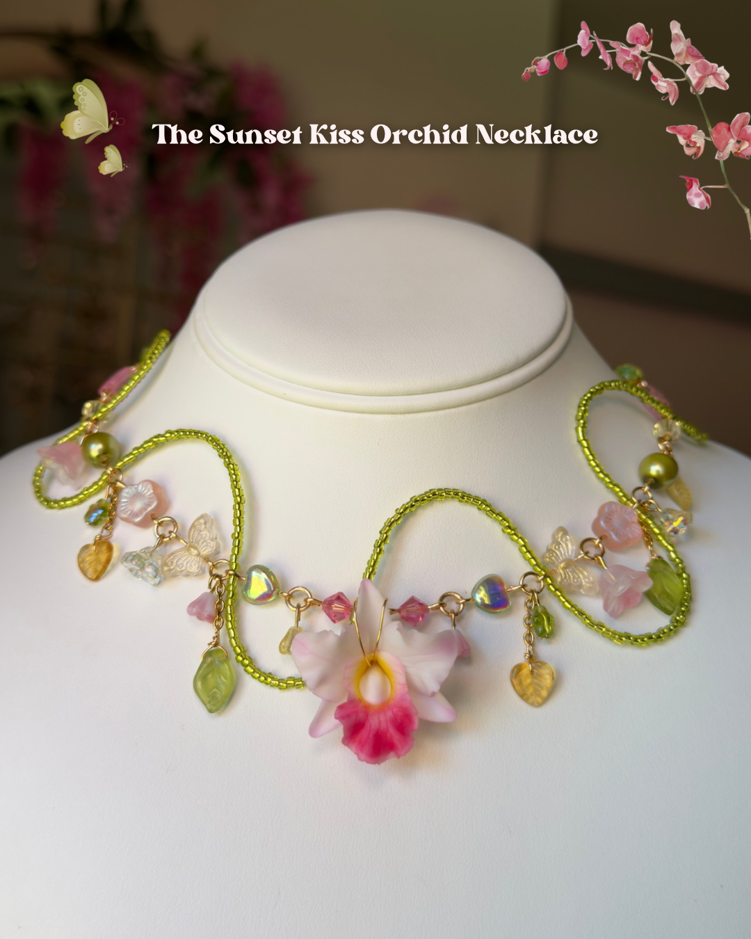 Sunset Kiss Orchid Necklacd